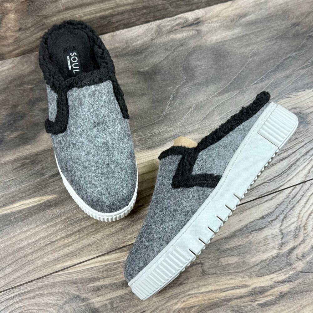 NIB SOUL Naturalizer 8.5W Truly Cozy Faux Fur Lined Comfort Sneaker Clog Grey